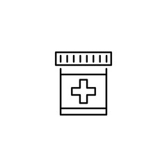 pills bottle; vitamine container; line black icon on white background