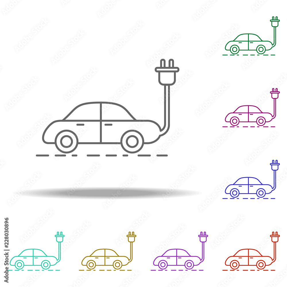 Poster electric car outline icon. elements of ecology in multi color style icons. simple icon for websites,