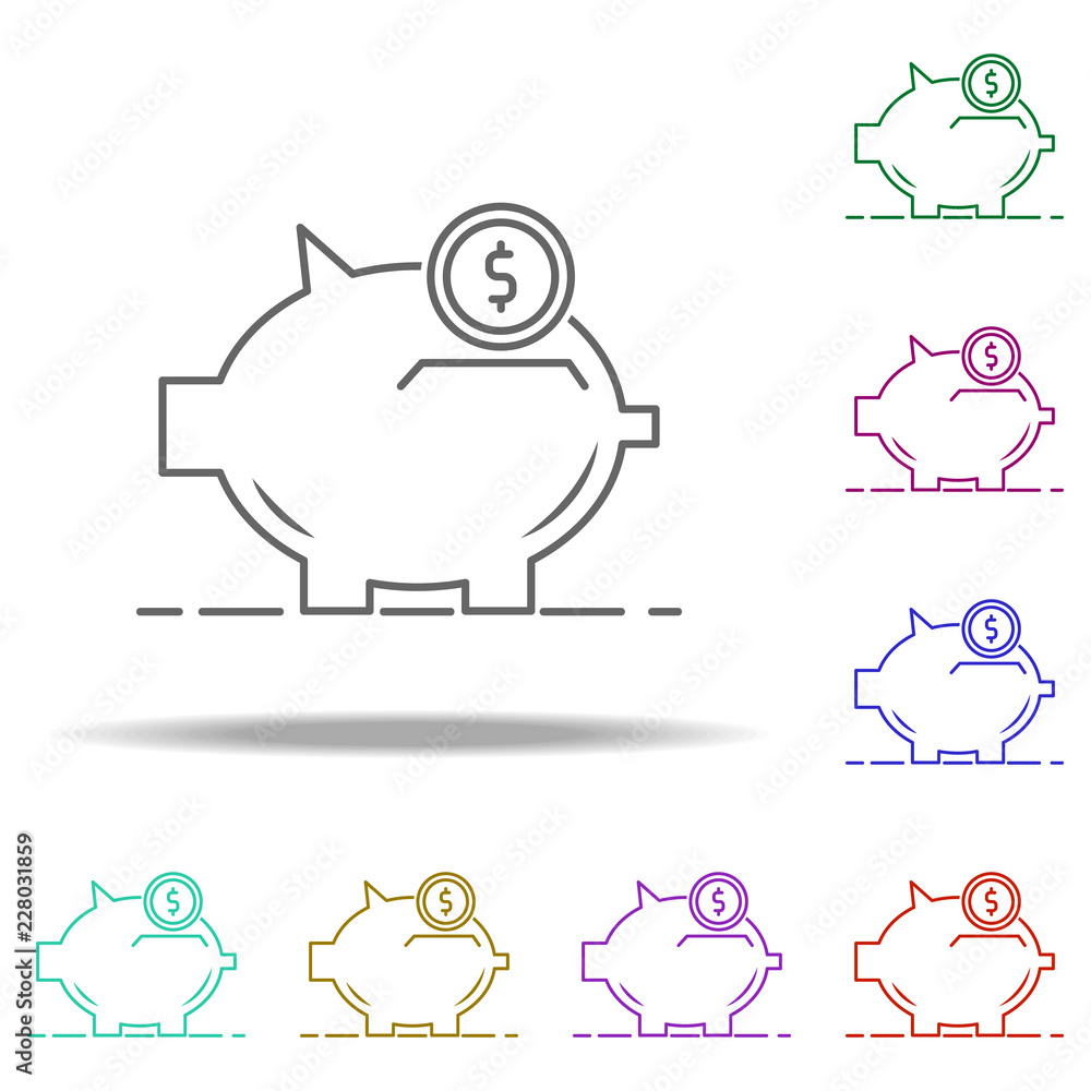Poster piggy bank outline icon. elements of banking & finance in multi color style icons. simple icon for w