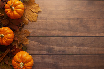 Fall Themed Background on a Wooden Surface