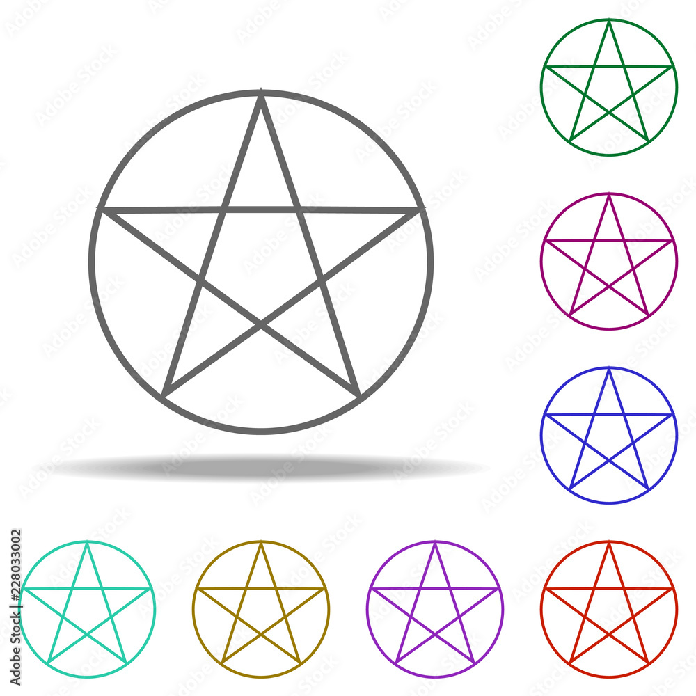 Poster a five-pointed star in a circle outline icon. Elements of religion in multi color style icons. Simple icon for websites, web design, mobile app, info graphics