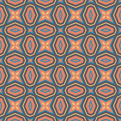 Ethnic geometric pattern in repeat. Fabric print. Seamless background, mosaic ornament, retro style. 