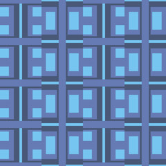 Blue seamless geometric pattern with different combinations of squares and rectangles. Traditional tile style