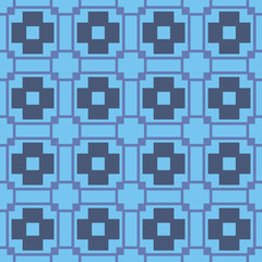 Blue seamless geometric pattern with different combinations of squares and rectangles. Traditional tile style