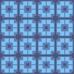 Blue seamless geometric pattern with different combinations of squares and rectangles. Traditional tile style