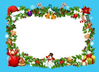 Naklejka premium Christmas greeting card with gifts frame