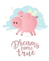 Cute vector pink pig with 
