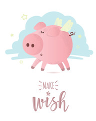 Cute vector pink pig with 
