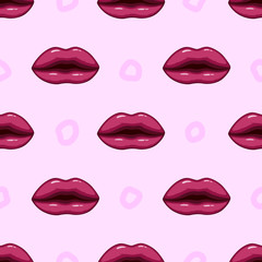 Seamless pattern purple lips on purple background