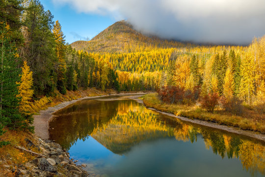 McDonald Creek in autumn color, Glacier National Park, Montana