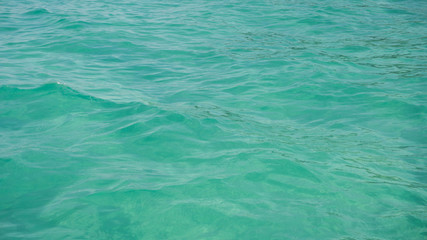 Fototapeta na wymiar a beautiful green transparent sea on with small ripple wave