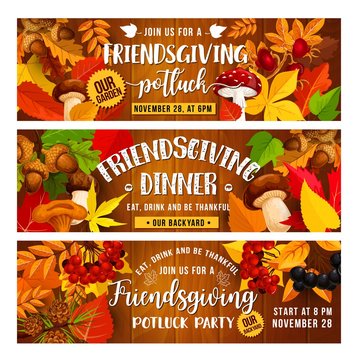 Friendsgiving holiday banners with food