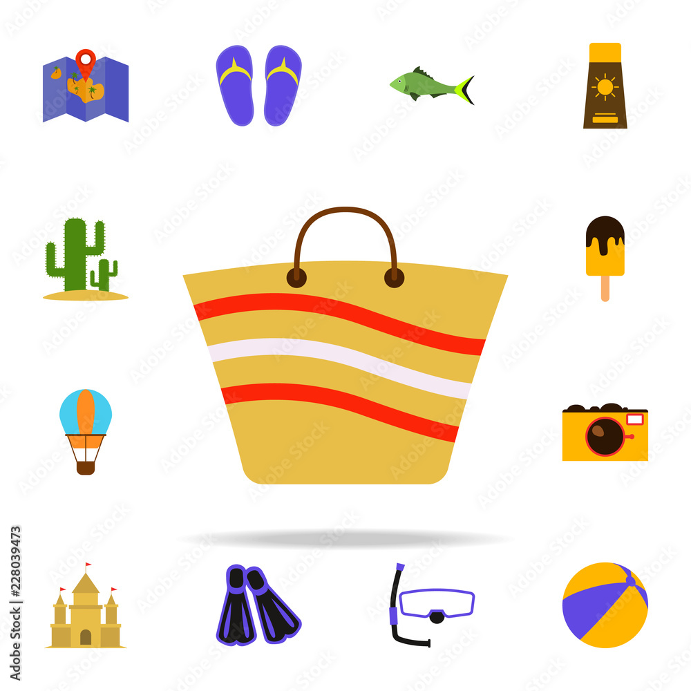 Wall mural beach bag flat icon. summer icons universal set for web and mobile