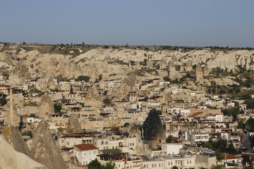 Views of Cappadocia volcanic kanyon cave houses in Turkey