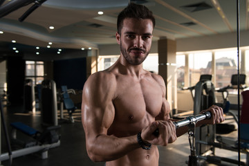 Obraz na płótnie Canvas Bodybuilder Doing Heavy Weight Exercise For Biceps