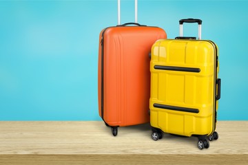 Fototapeta na wymiar Luggage consisting of large polycarbonate suitcases isolated