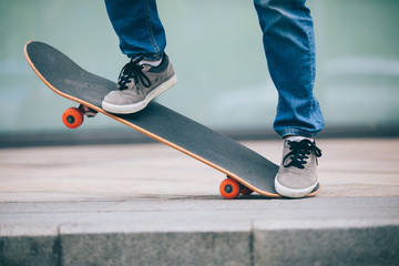 Skateboarder skateboarding on  city