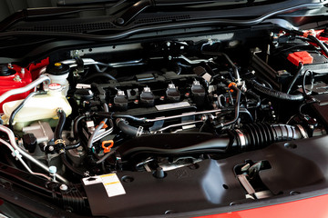 Close up detail of new car engine Car engine part