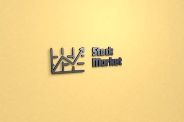 Text Stock Market with grey 3D illustration and yellow background