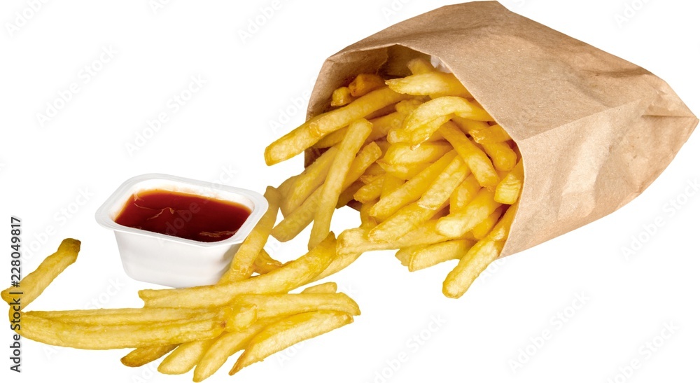 Wall mural French Fries In Bag And Ketchup - Isolated - Wall murals