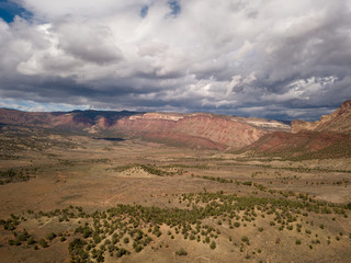 Colorado Aerial shot of mesa on cloudy autumn day