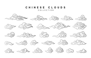 Collection of gray clouds, isolated in Chinese style.