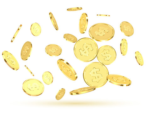 Golden coins. Realistic gold money isolated on white background.