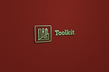 3D illustration of Toolkit, green color and green text with brown background.