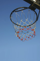 Basketball Hoop with Clear Blue Sky Background