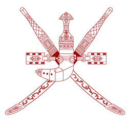National emblem of Oman (Coat of Arms)  Khanjar dagger and two crossed swords. - obrazy, fototapety, plakaty