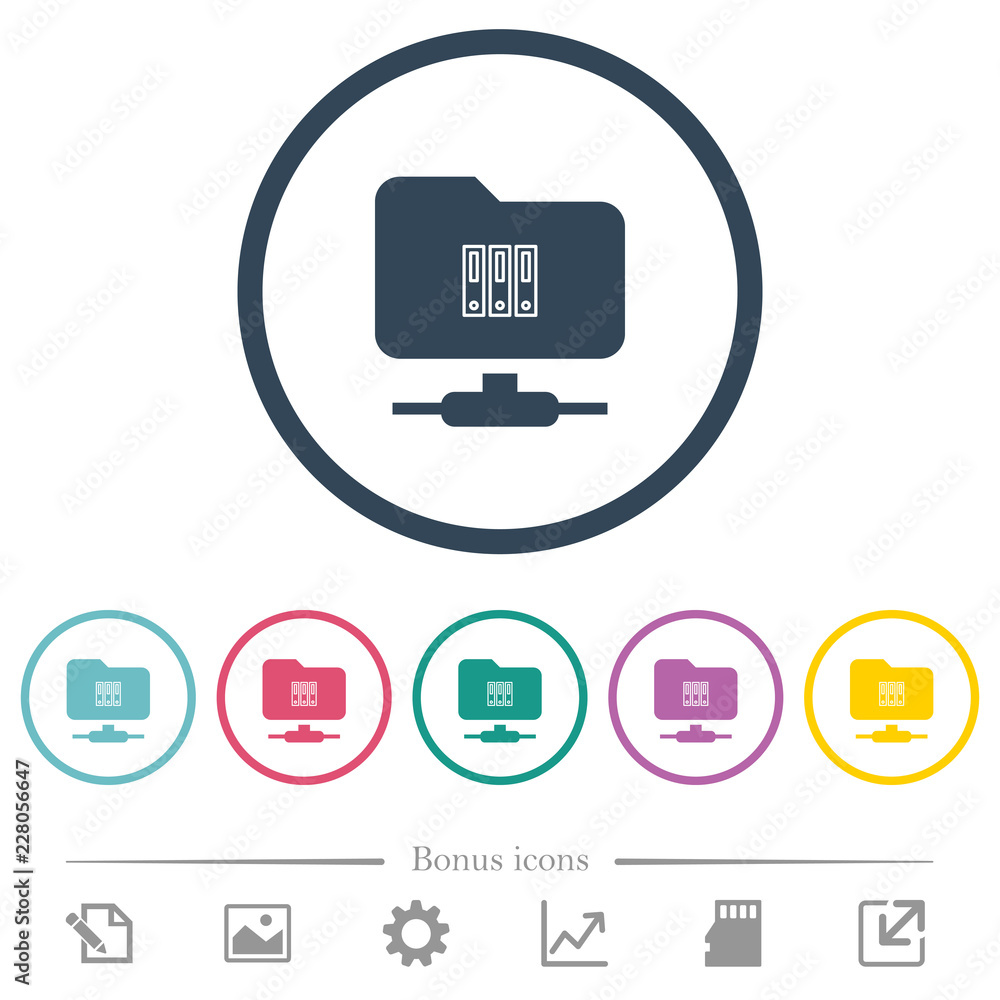Poster ftp archive flat color icons in round outlines