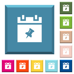 Obraz premium Pin schedule item white icons on edged square buttons
