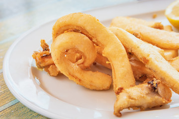 The breaded and fried squid, typical dish of the Canary Islands, Spain