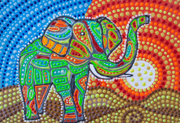 Painting, colorful elephant safari
