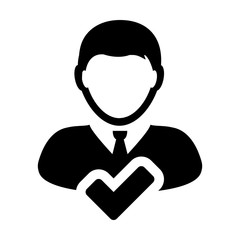 Accept User icon vector male person profile avatar symbol in flat color glyph pictogram illustration