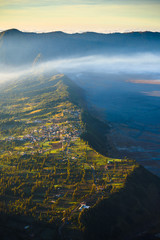 Cemoro lawang village next to volcano Bromo at sunrise time  in Bromo tengger semeru national park, East Java, Indonesia.