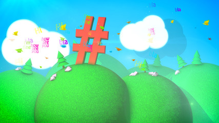 Naklejka premium Funny landscape of flittering birds and mountains