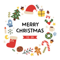 Christmas ornaments icon greeting card. flat design style vector graphic illustration.