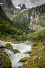 Fototapeta na wymiar 2 very nice waterfalls in Norway, Briksdalbreen Norway