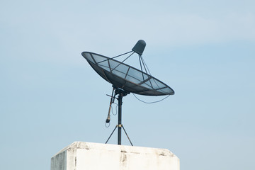 satellite dish receiver and blue sky background