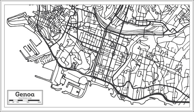 Genoa Italy City Map in Retro Style. Outline Map.