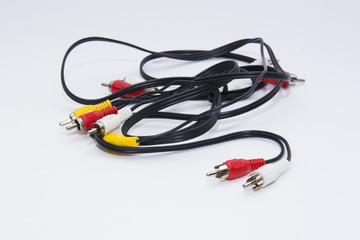 Multicolored computer cable isolated on white background