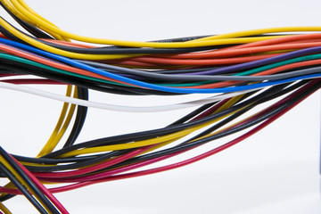 Multicolored computer cable isolated on white background