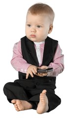 Baby Business Sitting with Mobile Phone - Isolated