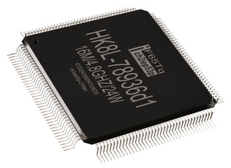 Integrated circuit or lowpass information micro chip and new technologies on isolated. Digital microcontroller for computer parts coprocessor. Core microprocessors 3d rendering.