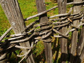Intricate detail of a crafted wooden fence in Mosern, Tyrol, Austria