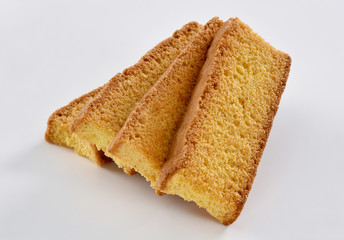 Cake Rusk, Crunchy, crispy dry cake biscuit, also known as cake toast.  