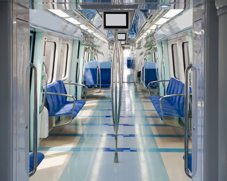 interior of empty metro or subway, modern and clean