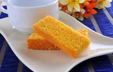 Cake Rusk, Crunchy, crispy dry cake biscuit, also known as cake toast.  