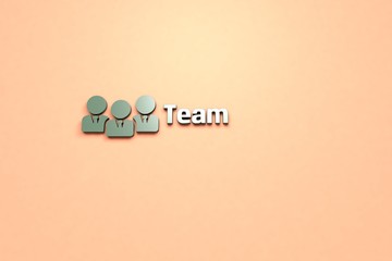3D illustration of Team, green color and green text with beige background.